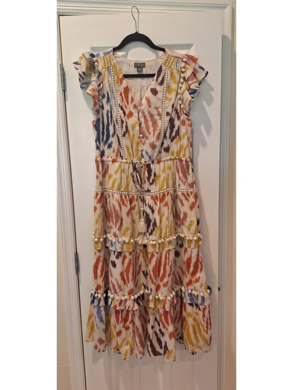 JCREW Point Sur - Print Cotton Midi Tiered Cap Sleeve Dress - 12